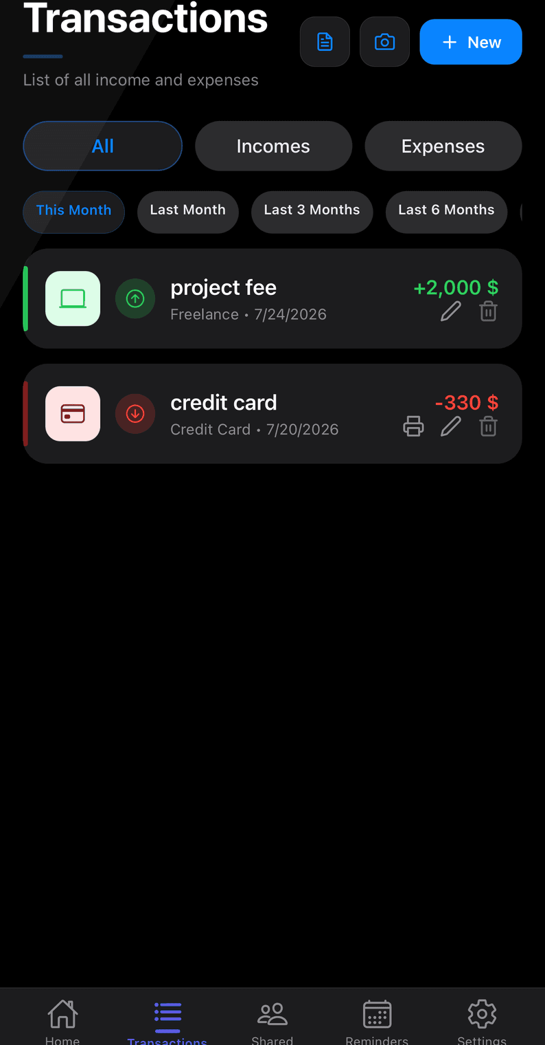 Expense Tracker screen